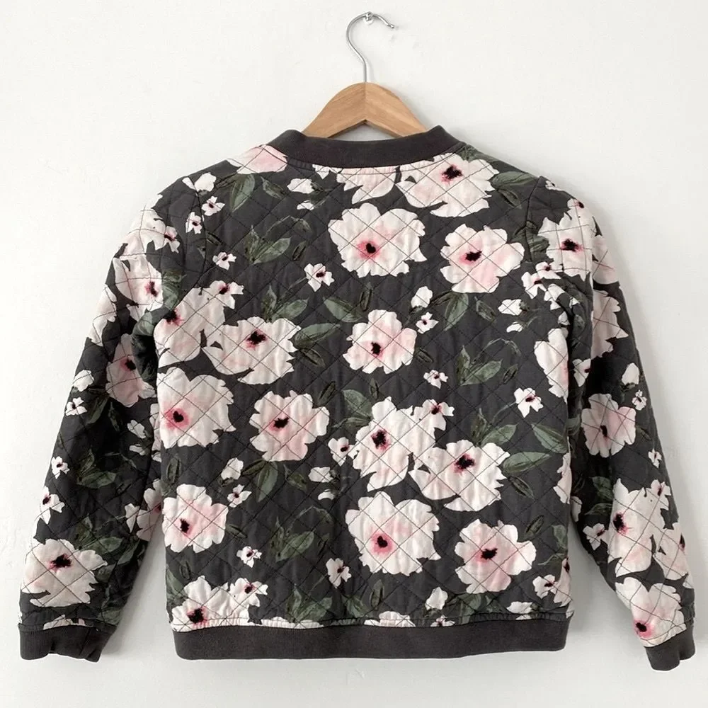OshKosh Girl's B'gosh Floral Puffer Jacket Sz 10/12 Dark Gray, Pink, Green